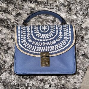 Aldo Blue and Cream Embroidered Mini Bag